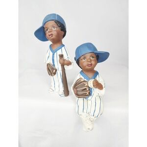Vintage 1995 Duncan‎ Ceramic Baseball Boys Winning Team Pair Set Sports Decor